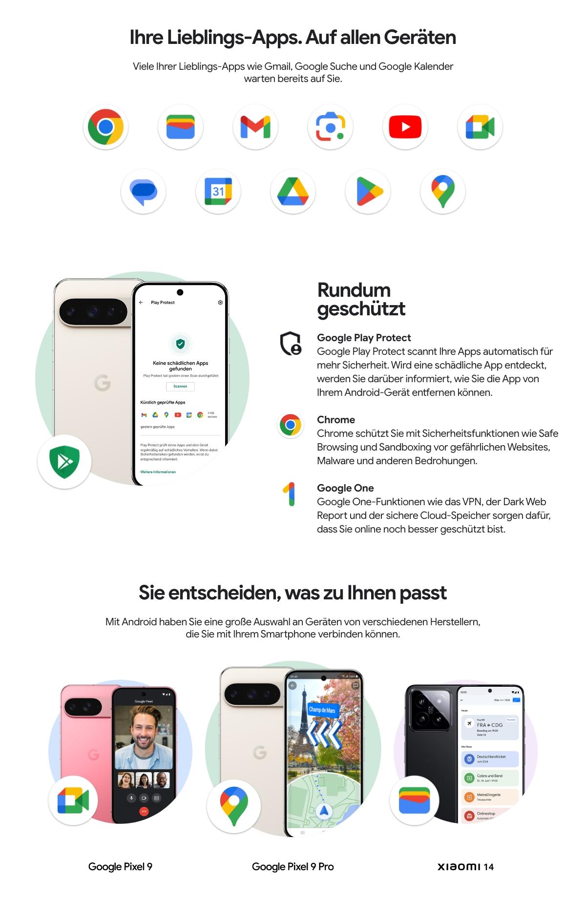android google funktionen und apps wie gmail chrome oder google one
